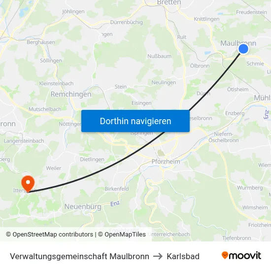 Verwaltungsgemeinschaft Maulbronn to Karlsbad map