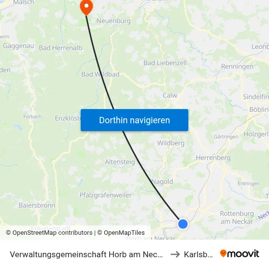 Verwaltungsgemeinschaft Horb am Neckar to Karlsbad map