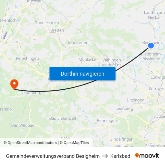 Gemeindeverwaltungsverband Besigheim to Karlsbad map