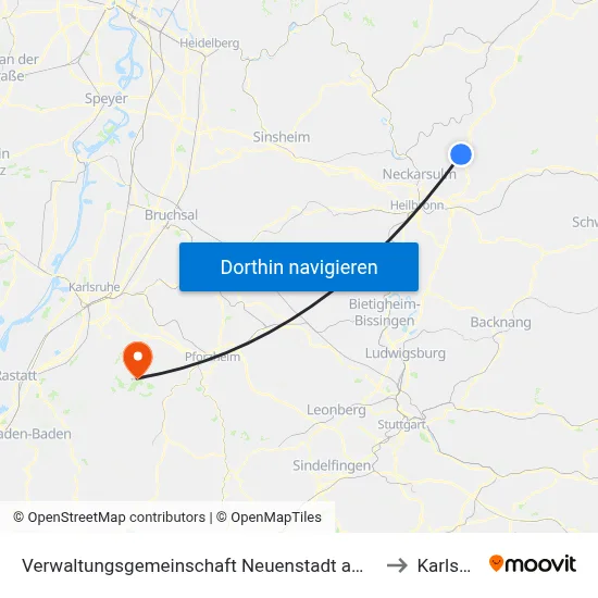 Verwaltungsgemeinschaft Neuenstadt am Kocher to Karlsbad map