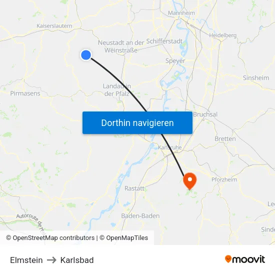 Elmstein to Karlsbad map