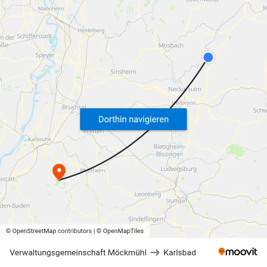 Verwaltungsgemeinschaft Möckmühl to Karlsbad map