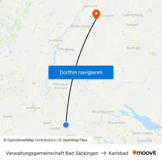 Verwaltungsgemeinschaft Bad Säckingen to Karlsbad map