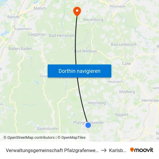 Verwaltungsgemeinschaft Pfalzgrafenweiler to Karlsbad map