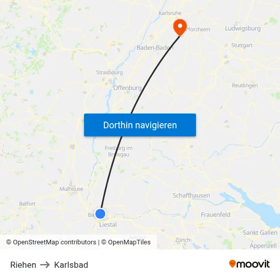 Riehen to Karlsbad map