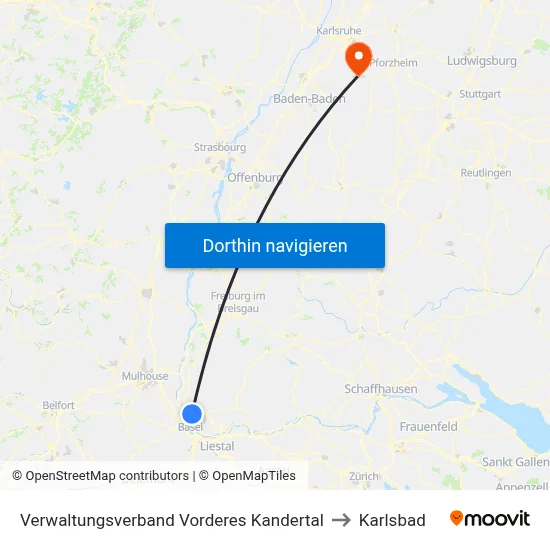 Verwaltungsverband Vorderes Kandertal to Karlsbad map