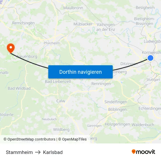 Stammheim to Karlsbad map