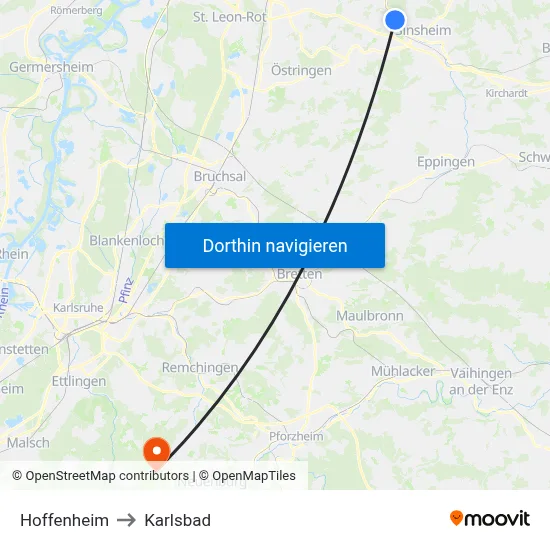 Hoffenheim to Karlsbad map
