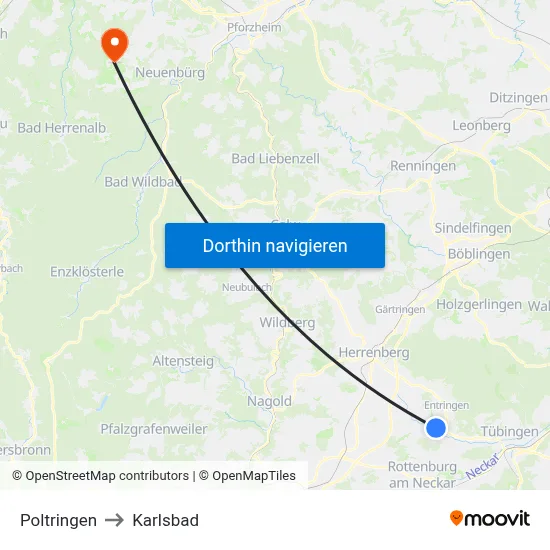 Poltringen to Karlsbad map