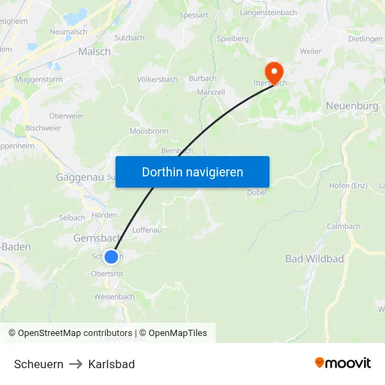 Scheuern to Karlsbad map