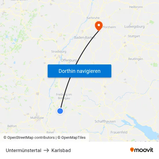 Untermünstertal to Karlsbad map