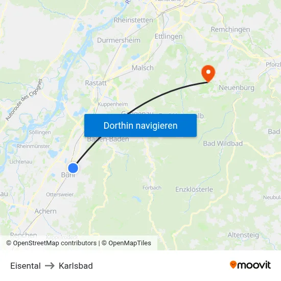 Eisental to Karlsbad map