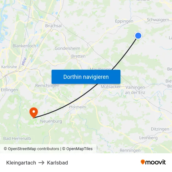 Kleingartach to Karlsbad map
