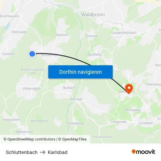 Schluttenbach to Karlsbad map