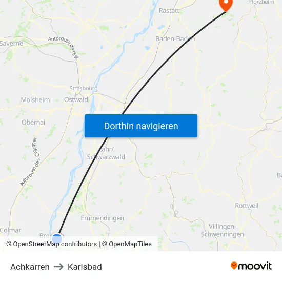 Achkarren to Karlsbad map