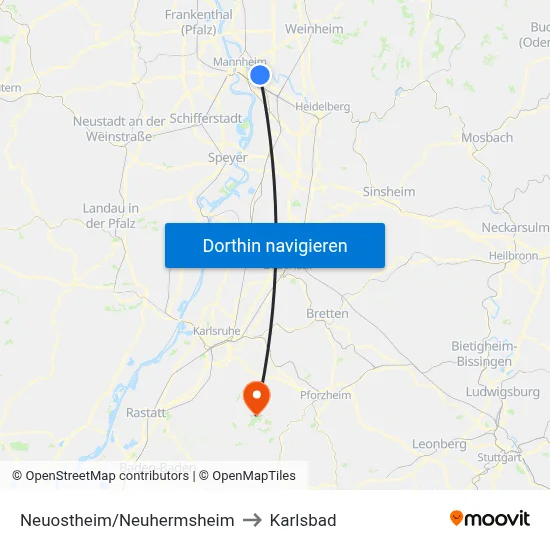 Neuostheim/Neuhermsheim to Karlsbad map