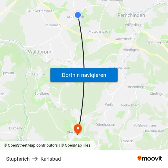 Stupferich to Karlsbad map