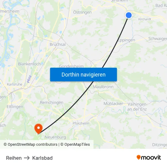 Reihen to Karlsbad map
