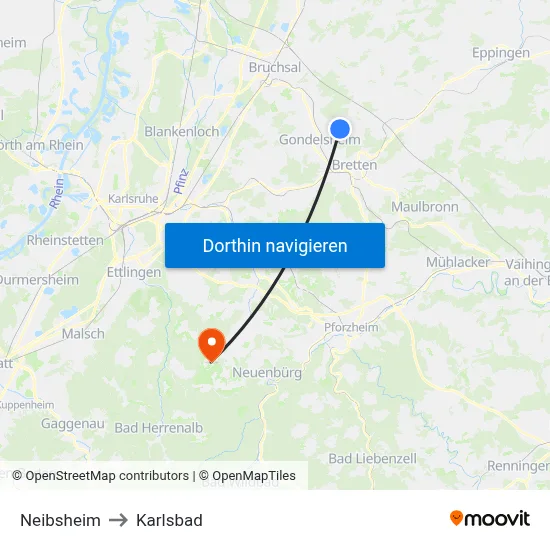 Neibsheim to Karlsbad map