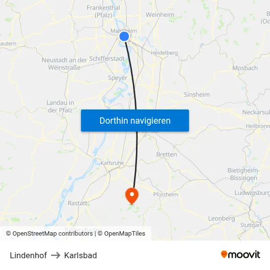 Lindenhof to Karlsbad map