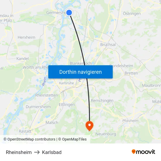 Rheinsheim to Karlsbad map