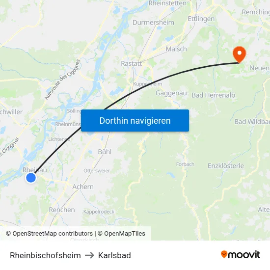 Rheinbischofsheim to Karlsbad map