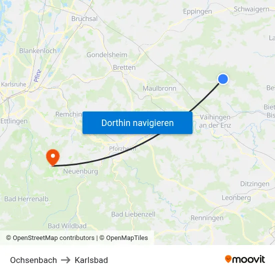 Ochsenbach to Karlsbad map