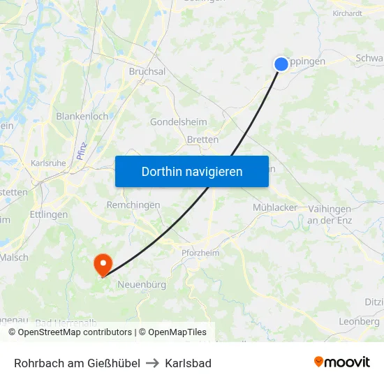 Rohrbach am Gießhübel to Karlsbad map