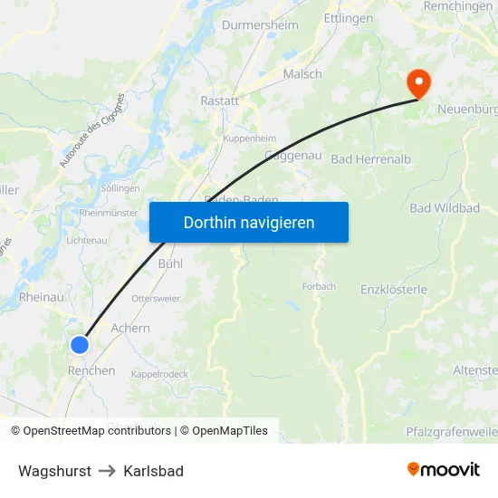 Wagshurst to Karlsbad map