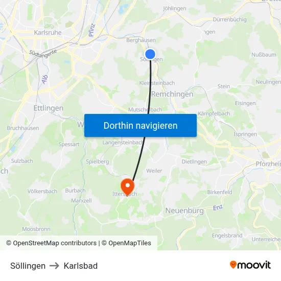 Söllingen to Karlsbad map