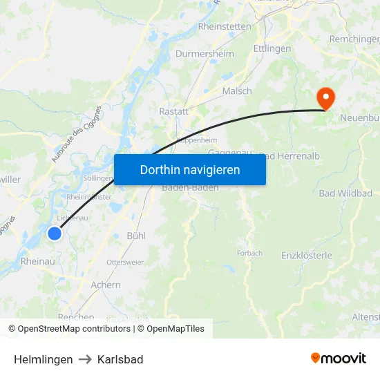 Helmlingen to Karlsbad map