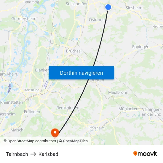 Tairnbach to Karlsbad map