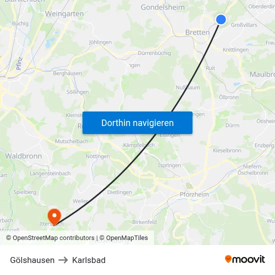 Gölshausen to Karlsbad map