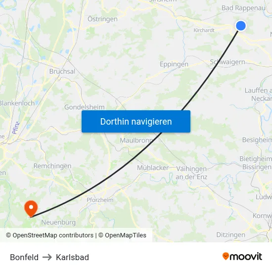Bonfeld to Karlsbad map