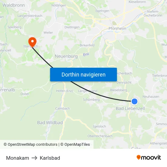 Monakam to Karlsbad map