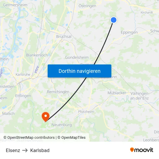 Elsenz to Karlsbad map