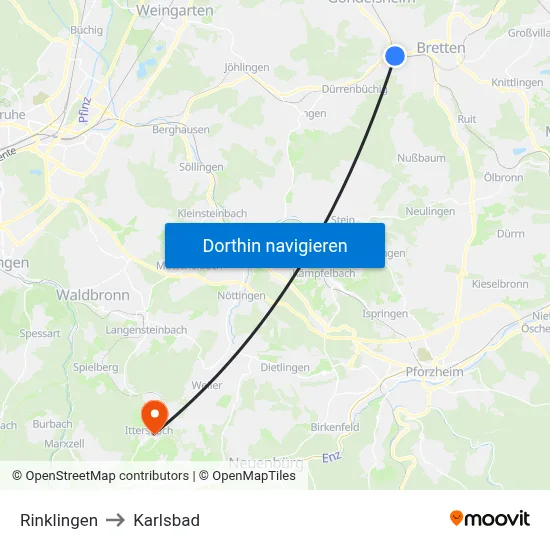 Rinklingen to Karlsbad map