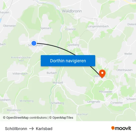 Schöllbronn to Karlsbad map