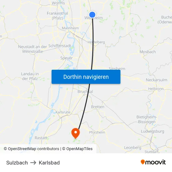 Sulzbach to Karlsbad map