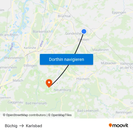 Büchig to Karlsbad map