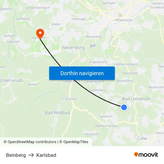 Beinberg to Karlsbad map