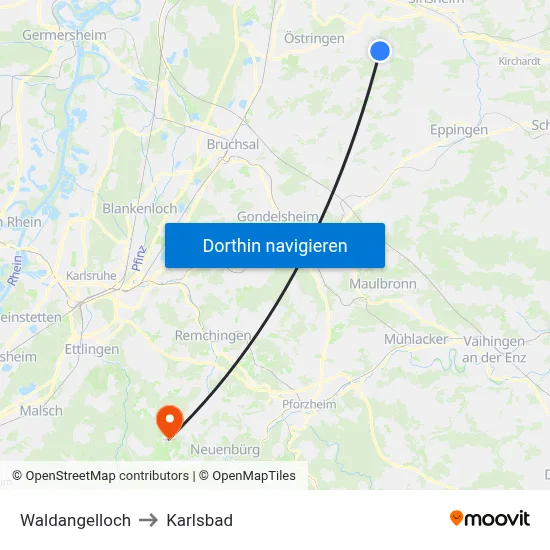 Waldangelloch to Karlsbad map