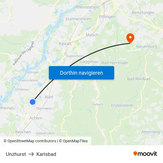 Unzhurst to Karlsbad map