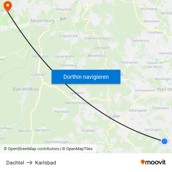 Dachtel to Karlsbad map