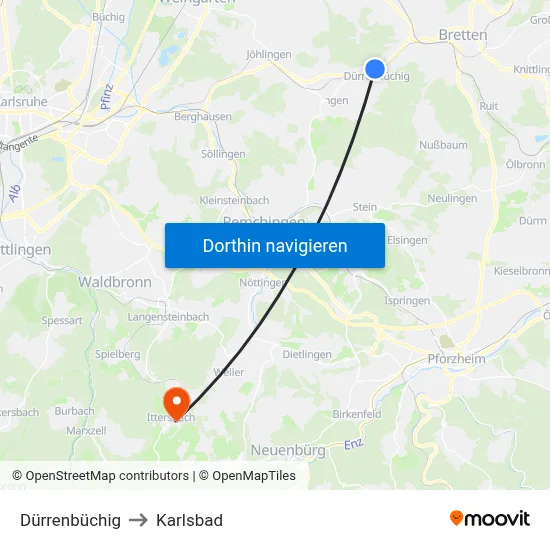 Dürrenbüchig to Karlsbad map
