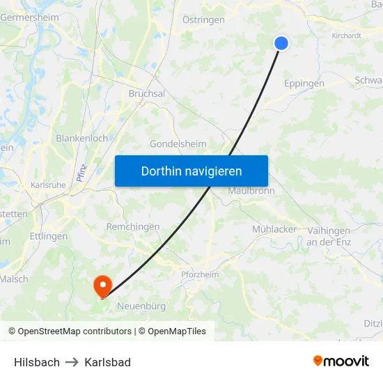 Hilsbach to Karlsbad map