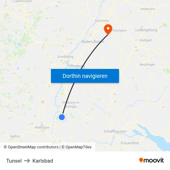 Tunsel to Karlsbad map