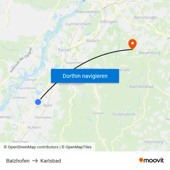 Balzhofen to Karlsbad map