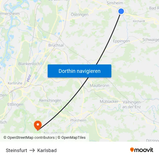 Steinsfurt to Karlsbad map