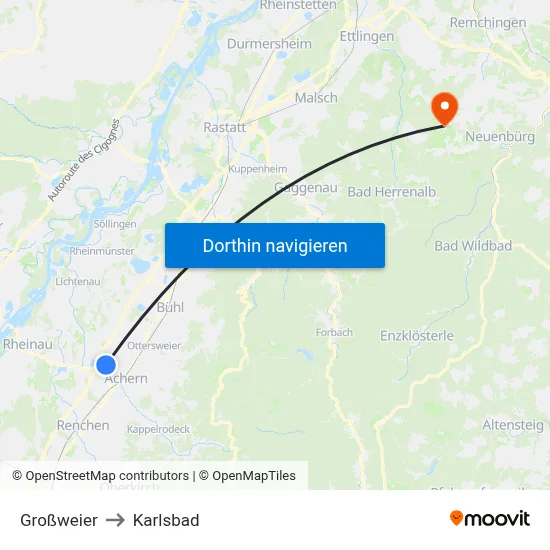 Großweier to Karlsbad map